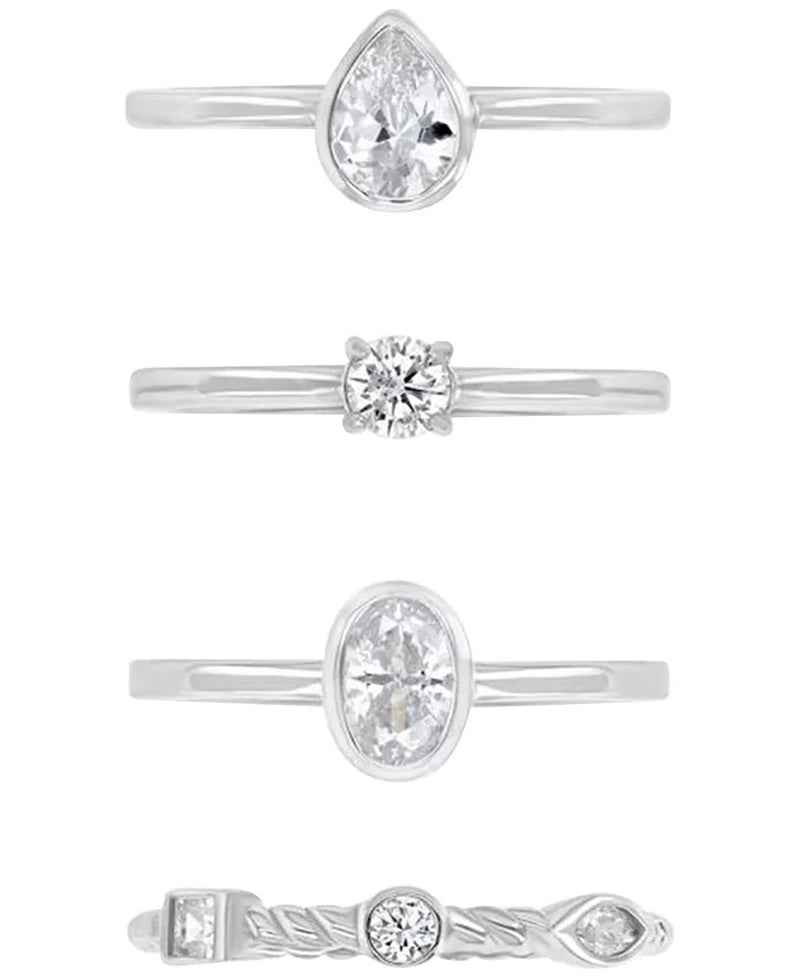 4-Pc. Set Cubic Zirconia Mixed-Cut Bezel & Claw Set Stack Rings