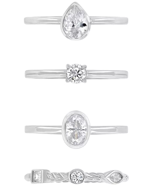 4-Pc. Set Cubic Zirconia Mixed-Cut Bezel & Claw Set Stack Rings