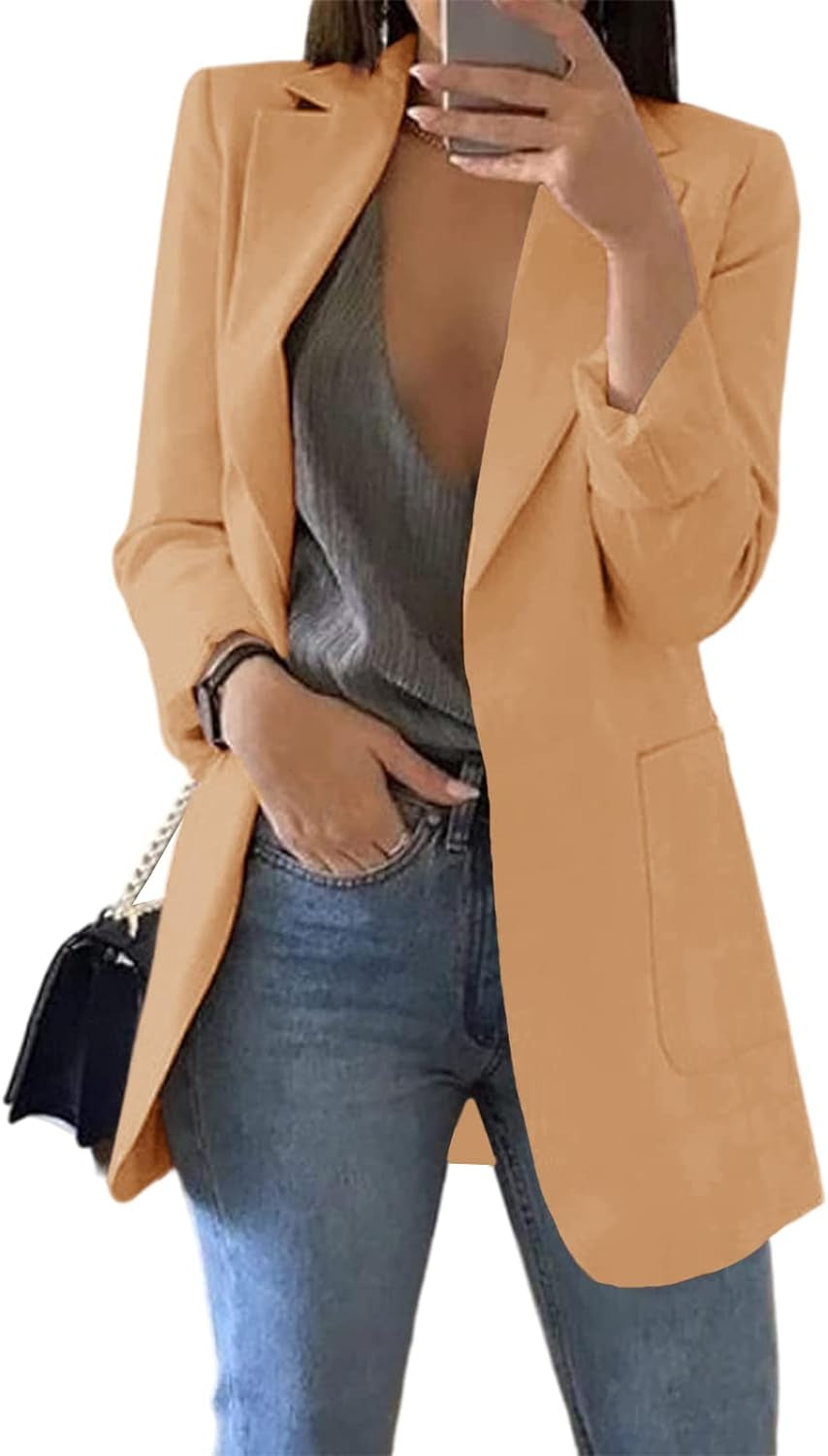 Womens Casual Blazers Open Front Long Sleeve Lapel Collar Work Office Jacket