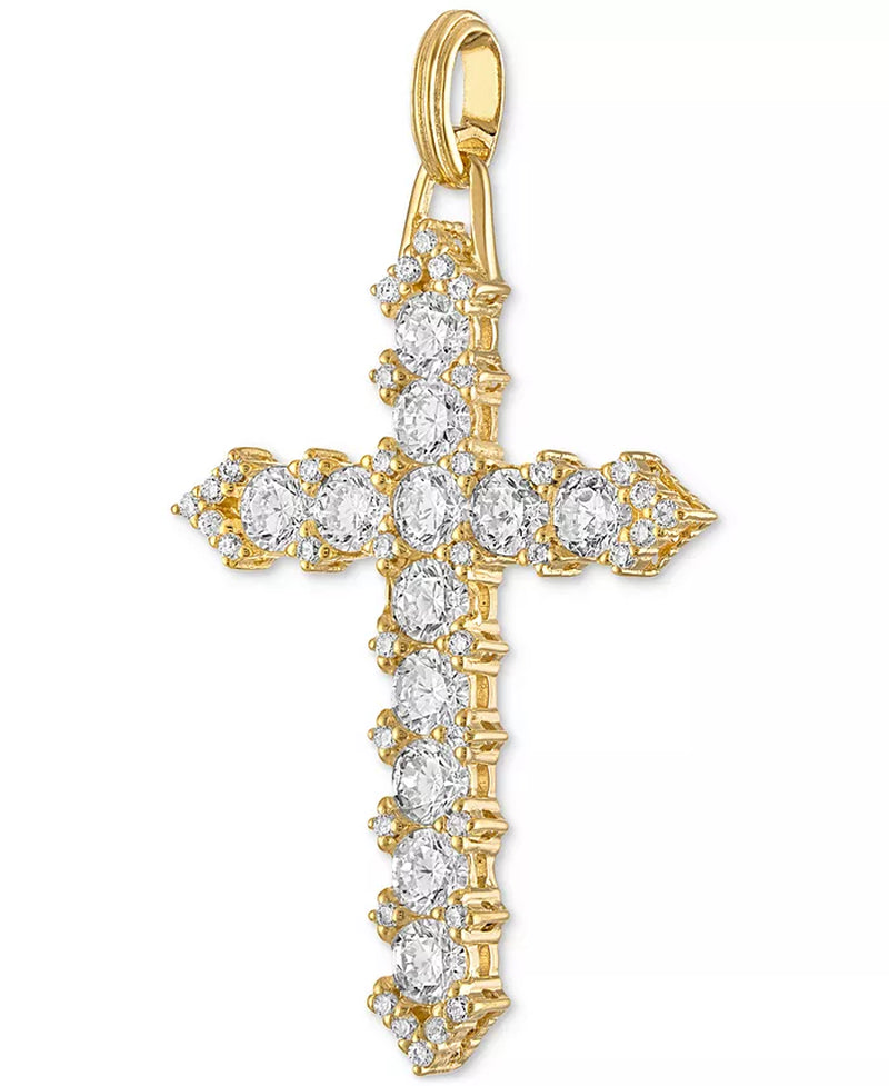 Cubic Zirconia Cross Pendant in 14K Gold-Plated Sterling Silver