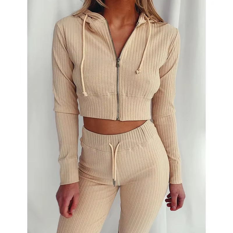 Women'S Hooded Long Sleeve Waist Suit, Slim Sports Zipper, Casual Fashion Trend 2024