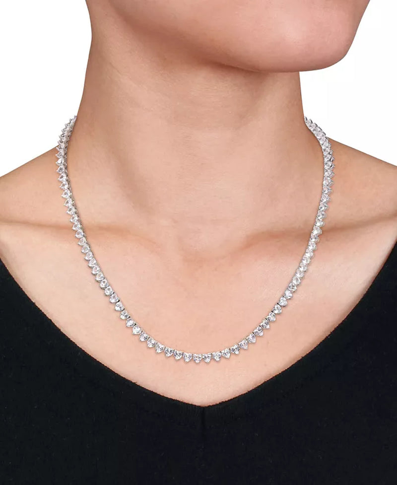 Lab-Grown White Sapphire Heart 18" Tennis Necklace (31-1/5 Ct. T.W.) in Sterling Silver