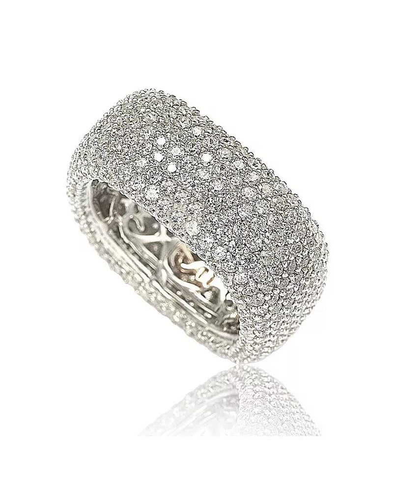 Suzy Levian Sterling Silver Cubic Zirconia Square Pave Eternity Ring