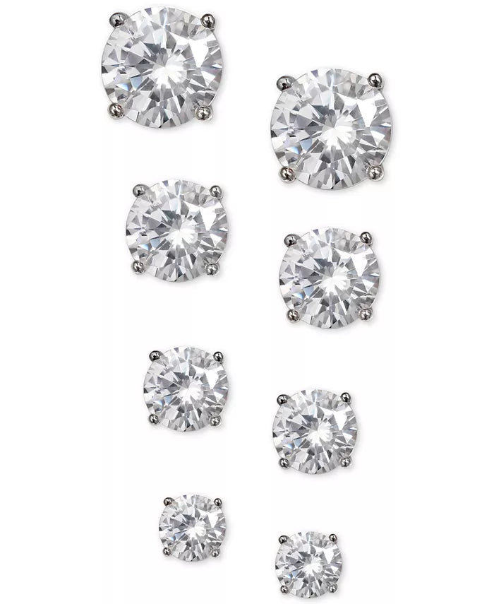 4-Pc. Set Cubic Zirconia Stud Earrings in Sterling Silver