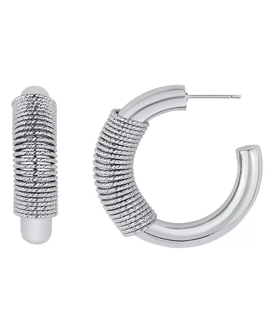 Fine Silver-Plated or 18K Gold-Plated Coil Puff C Hoop Earring