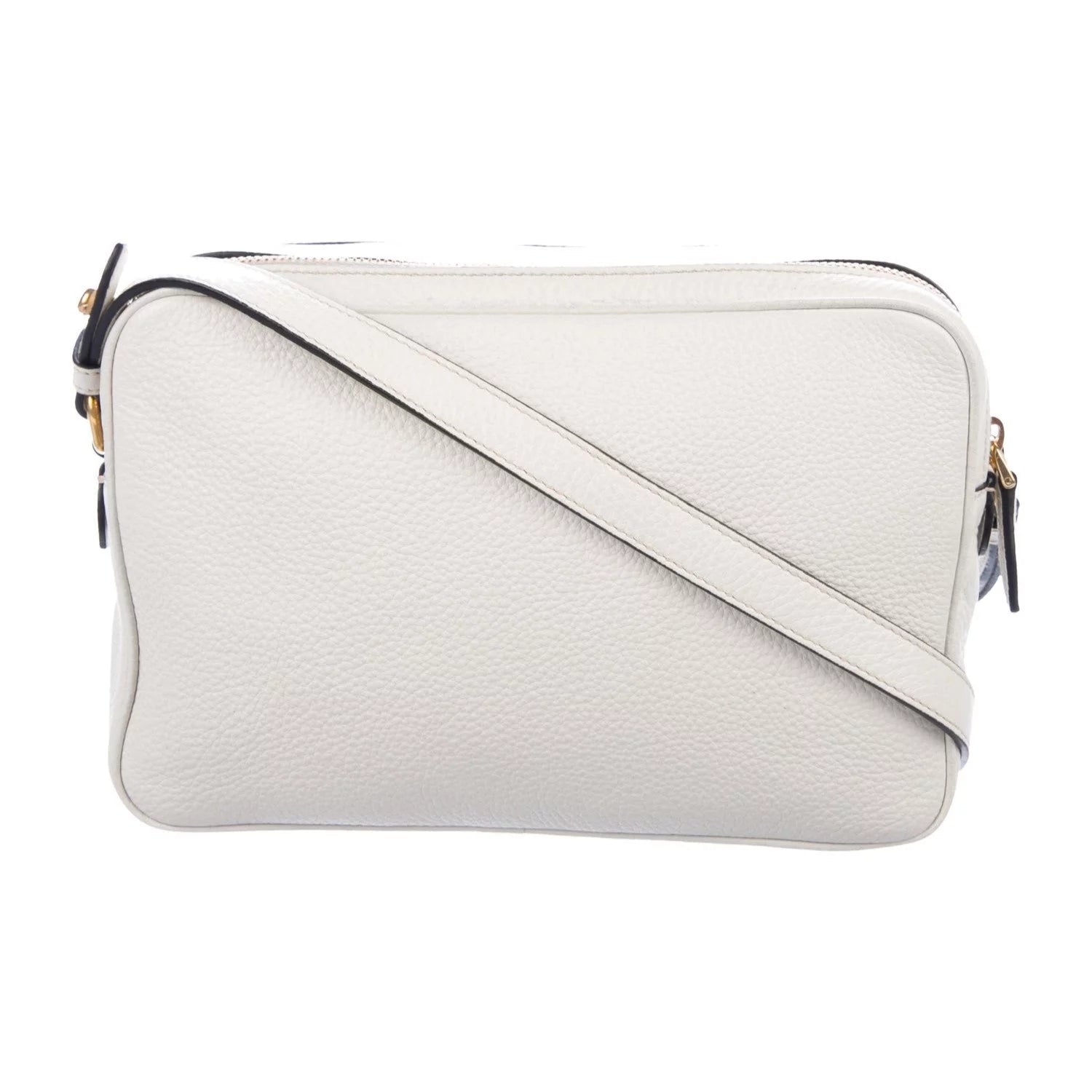 New  Vitello Phenix White Leather Double Zip Camera Crossbody 1BH079