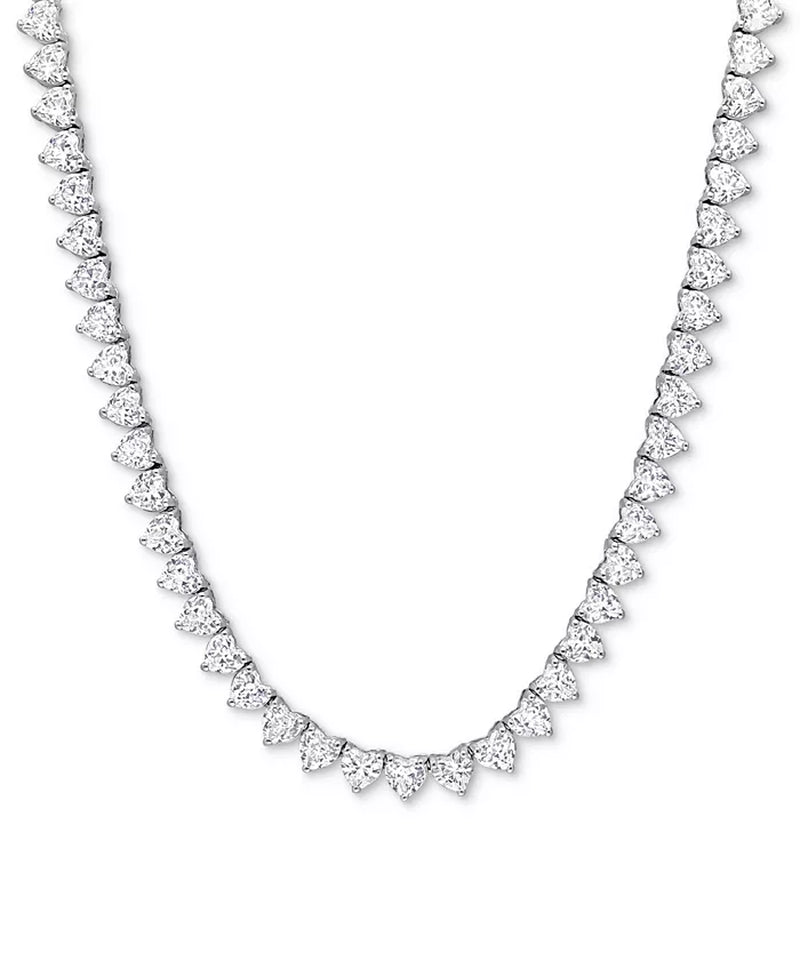 Lab-Grown White Sapphire Heart 18" Tennis Necklace (31-1/5 Ct. T.W.) in Sterling Silver