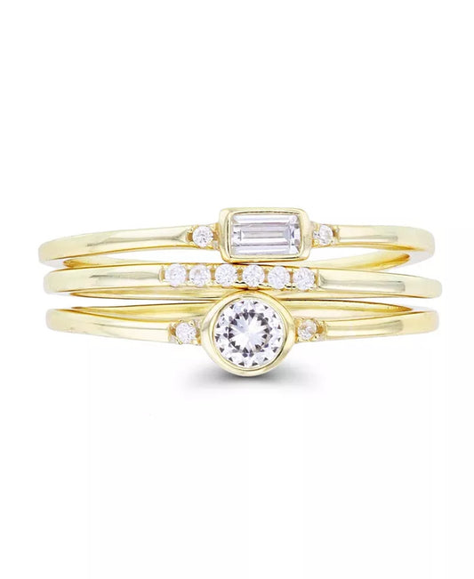 Cubic Zirconia round and Baguette Faux Stacked Ring